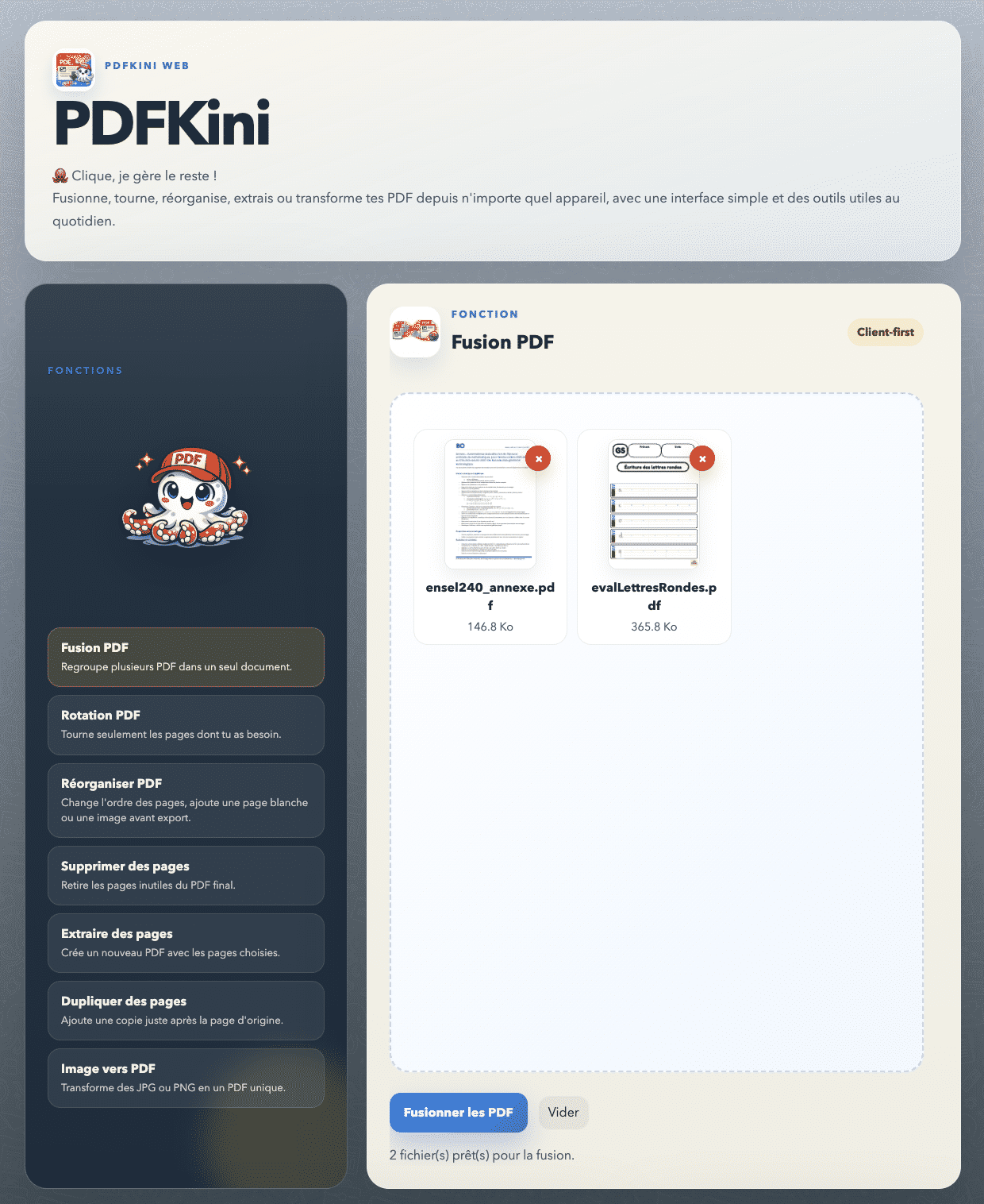 Aperçu PDFKini - fusionner des PDF